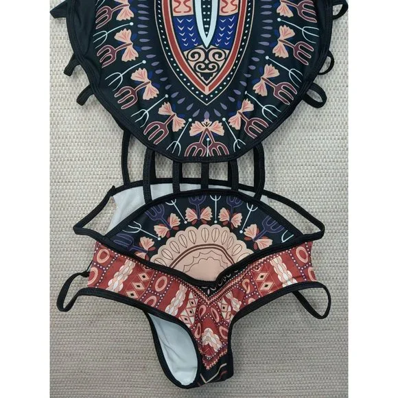 One piece Dashiki printed Bathing Suit with cut out details Size Large - Picture 5 of 8